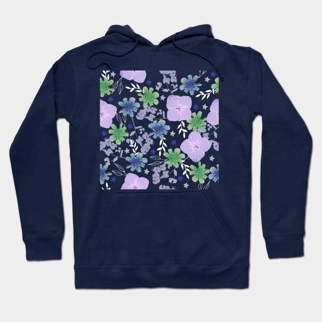 Pressed Flowers green and blue Hoodie by RanitasArt